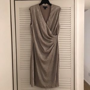 Ralph Lauren Gold Sparkle Ruched Wrap Dress